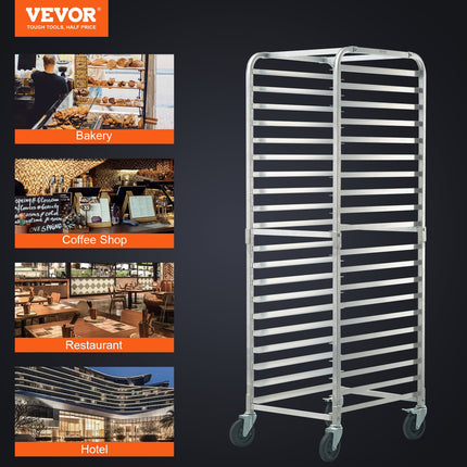 VEVOR Bun Pan Rack, 20-Tier Commercial Bakery Racks with Brake Wheels, Aluminum Racking Trolley Storage for Half & Full Sheet, Speed Rack For Kitchen Home, Bread Baking Equipment, 660x517x1767 mm