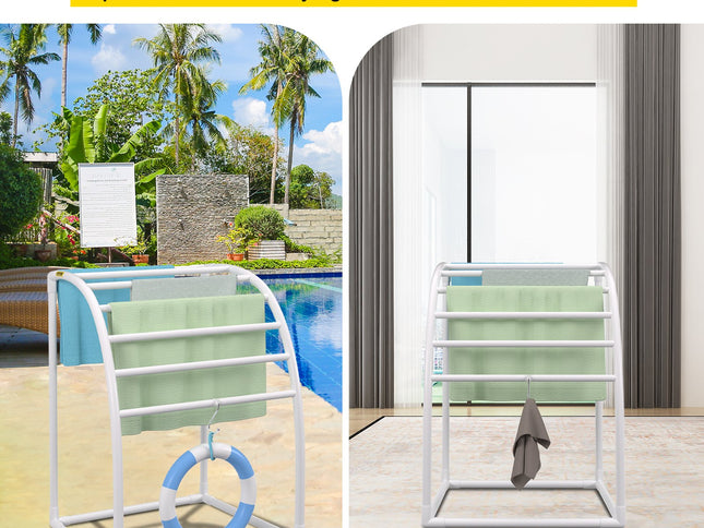 VEVOR Outdoor Towel Rack Pool Towel Rack 7 Bar Curved White Freestanding Patio