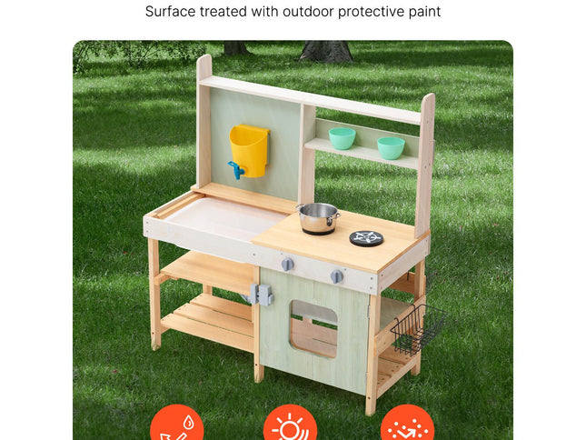 Wooden Mud Kitchen Outdoor Toy Play Kitchen Set for Kids Pretend Playset