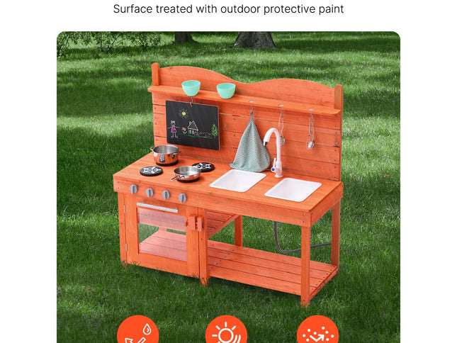 Wooden Mud Kitchen Outdoor Toy Play Kitchen Set for Kids Pretend Playset