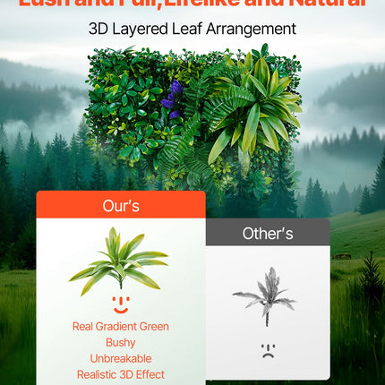 VEVOR Artificial Grass Wall Panels, 12 PCS 20 x 20 inch, 3D Combination Greenery Boxwood  Panel for Indoor Outdoor Green Decor & Ivy Fence Covering, Privacy Backdrop Wall Hedge Screen for Garden