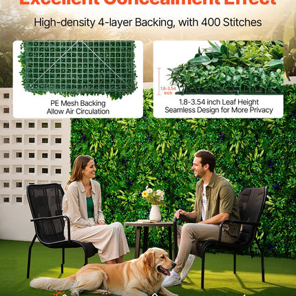 VEVOR Artificial Grass Wall Panels, 12 PCS 20 x 20 inch, 3D Combination Greenery Boxwood  Panel for Indoor Outdoor Green Decor & Ivy Fence Covering, Privacy Backdrop Wall Hedge Screen for Garden