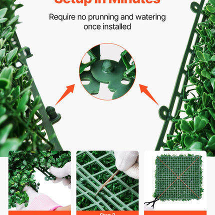 VEVOR Artificial Grass Wall Panels, 12 PCS 20 x 20 inch, 3D Combination Greenery Boxwood  Panel for Indoor Outdoor Green Decor & Ivy Fence Covering, Privacy Backdrop Wall Hedge Screen for Garden