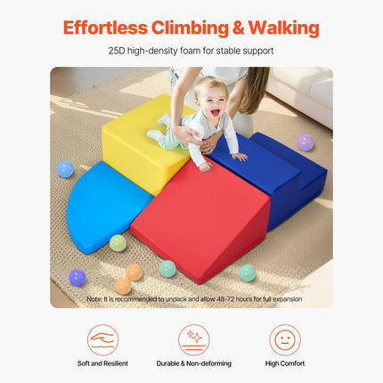 Climbing Toys, 4-Piece Set, Foam Climbing Toys for Toddlers 6 Months to 3 Years Old, PU Leather Climbing Blocks, Indoor Climb and Crawl Activity Playset for Crawling & Sliding, Easy to Clean