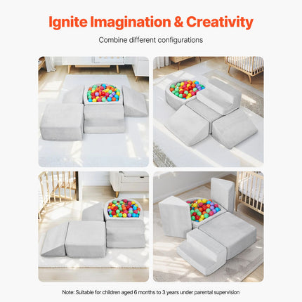 Climbing Toys, 5-Piece Set, Foam Climbing Blocks for Toddlers 6 Months to 3 Years, Baby Climbing Blocks with Ball Pit (Balls Not Included), Indoor Climb and Crawl Activity Playset for Crawling