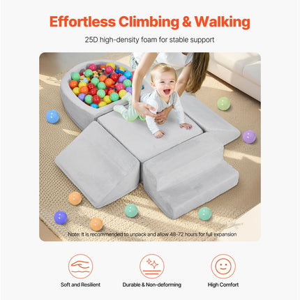Climbing Toys, 5-Piece Set, Foam Climbing Blocks for Toddlers 6 Months to 3 Years, Baby Climbing Blocks with Ball Pit (Balls Not Included), Indoor Climb and Crawl Activity Playset for Crawling