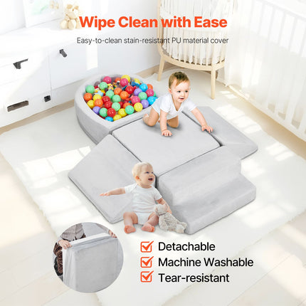 Climbing Toys, 5-Piece Set, Foam Climbing Blocks for Toddlers 6 Months to 3 Years, Baby Climbing Blocks with Ball Pit (Balls Not Included), Indoor Climb and Crawl Activity Playset for Crawling