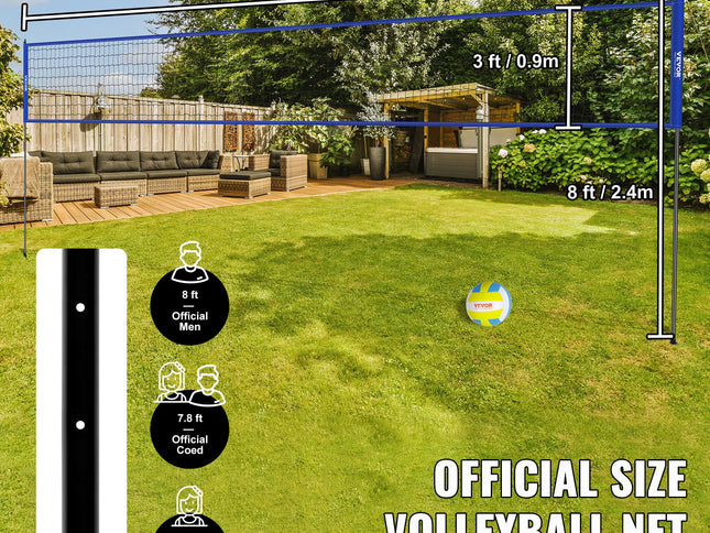 VEVOR Outdoor Portable Volleyball Net System, Adjustable Height Steel Poles, Professional Volleyball Set with PVC Volleyball, Pump, Carrying Bag, Heavy Duty Volleyball Net for Backyard, Beach, Lawn