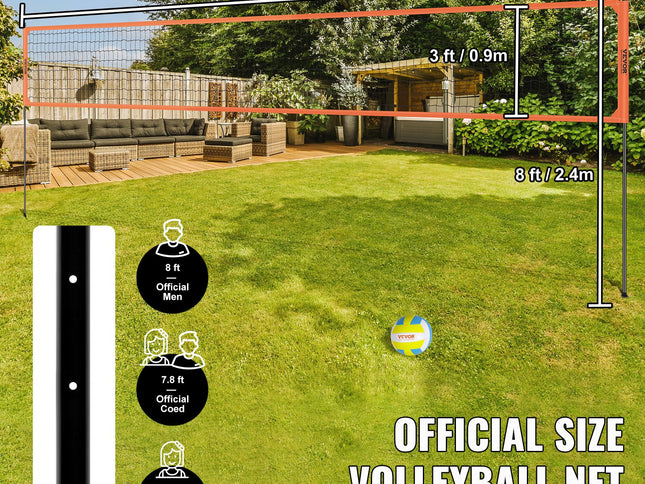 VEVOR Outdoor Portable Volleyball Net System, Adjustable Height Aluminum Poles, Professional Volleyball Set with PVC Volleyball, Pump, Carrying Bag, Heavy Duty Volleyball Net for Backyard, Beach, Lawn