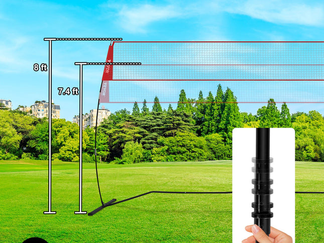 VEVOR Freestanding Volleyball Training Net for Indoor or Outdoor Use, Adjustable Height Portable Net System with Carrying Bag, Professional Volleyball Practice Trainer for Hitting or Serving Drills