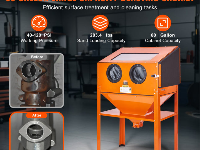 VEVOR 60 Gallon Sand Blasting Cabinet with Stand with Blasting Gun & 4 Nozzles