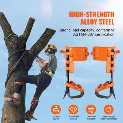 Tree Climbing Spikes Set, 1 Pair Alloy Steel Climbing Spurs with Safety Rope and Safety Harness, 350lbs Load Capacity Tree Climbing Gear, Arborist Equipment for Climbers, Fruit Picking, Orange