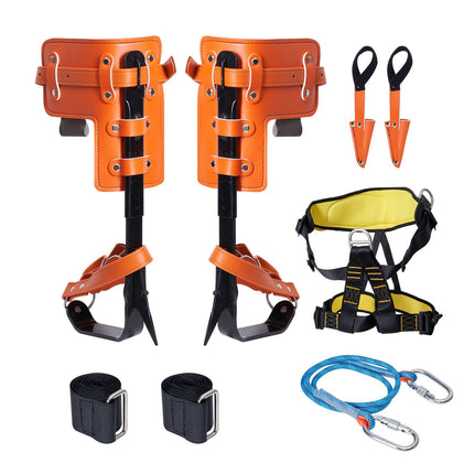 Tree Climbing Spikes Set, 1 Pair Alloy Steel Climbing Spurs with Safety Rope and Safety Harness, 350lbs Load Capacity Tree Climbing Gear, Arborist Equipment for Climbers, Fruit Picking, Orange