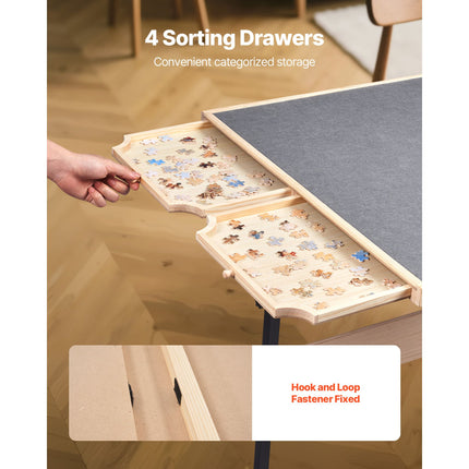 1500 Piece Puzzle Table with Legs, 4 Drawers and Cover, 86x63cm Portable Wooden Board with Wheels, Jigsaw Puzzle Accessories for Adults, Adjustable Height & 5-Tilting-Angle, Gift for Mom