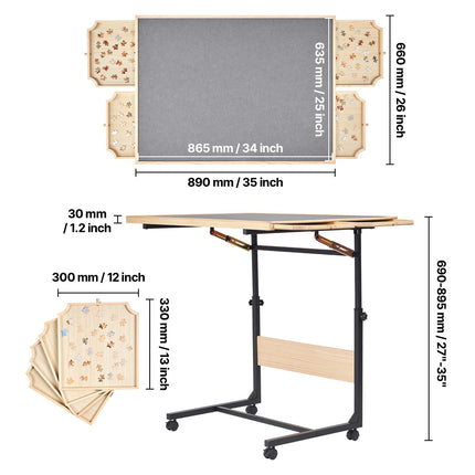 1500 Piece Puzzle Table with Legs, 4 Drawers and Cover, 86x63cm Portable Wooden Board with Wheels, Jigsaw Puzzle Accessories for Adults, Adjustable Height & 5-Tilting-Angle, Gift for Mom