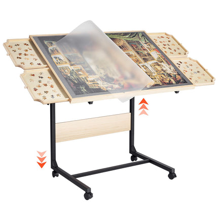 1500 Piece Puzzle Table with Legs, 4 Drawers and Cover, 86x63cm Portable Wooden Board with Wheels, Jigsaw Puzzle Accessories for Adults, Adjustable Height & 5-Tilting-Angle, Gift for Mom