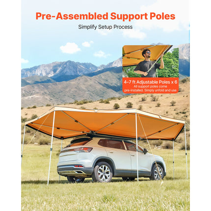 270 Degree Awning, 12.4 ㎡ Driver Side Vehicle Awning, Waterproof UV50+ Car Side Awnings with Carry Bag, All-Weather Free-Standing Overland Awnings Car Shelter for SUV Van Truck Camping