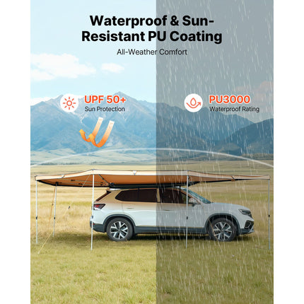270 Degree Awning, 12.4 ㎡ Driver Side Vehicle Awning, Waterproof UV50+ Car Side Awnings with Carry Bag, All-Weather Free-Standing Overland Awnings Car Shelter for SUV Van Truck Camping