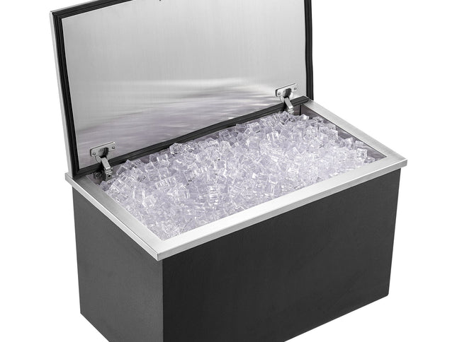 VEVOR Drop in Ice Chest, 24"L x 20"W x 15"H Stainless Steel Ice Cooler, Commercial Ice Bin with Hinged Cover, 40 qt Outdoor Kitchen Ice Bar, Drain-pipe and Drain Plug Included, for Cold Wine Beer