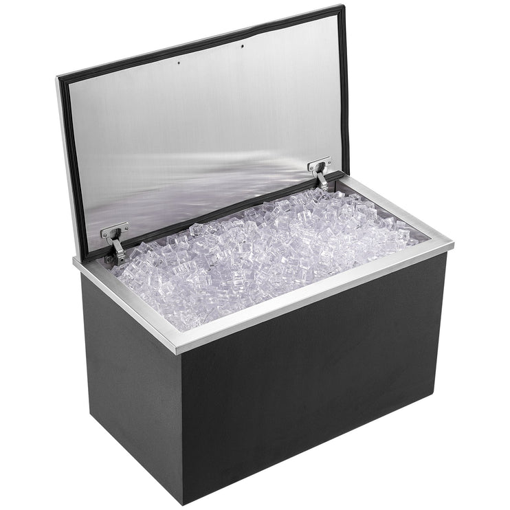 VEVOR Drop in Ice Chest, 24"L x 20"W x 15"H Stainless Steel Ice Cooler, Commercial Ice Bin with Hinged Cover, 40 qt Outdoor Kitchen Ice Bar, Drain-pipe and Drain Plug Included, for Cold Wine Beer
