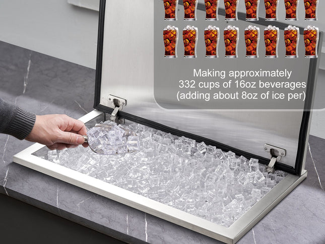 VEVOR Drop in Ice Chest, 24"L x 20"W x 15"H Stainless Steel Ice Cooler, Commercial Ice Bin with Hinged Cover, 40 qt Outdoor Kitchen Ice Bar, Drain-pipe and Drain Plug Included, for Cold Wine Beer