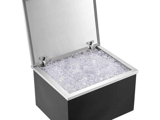 VEVOR Drop in Ice Chest, 28"L x 16"W x 17"H Stainless Steel Ice Cooler, Commercial Ice Bin with Hinged Cover, 40 qt Outdoor Kitchen Ice Bar, Drain-pipe and Drain Plug Included, for Cold Wine Beer