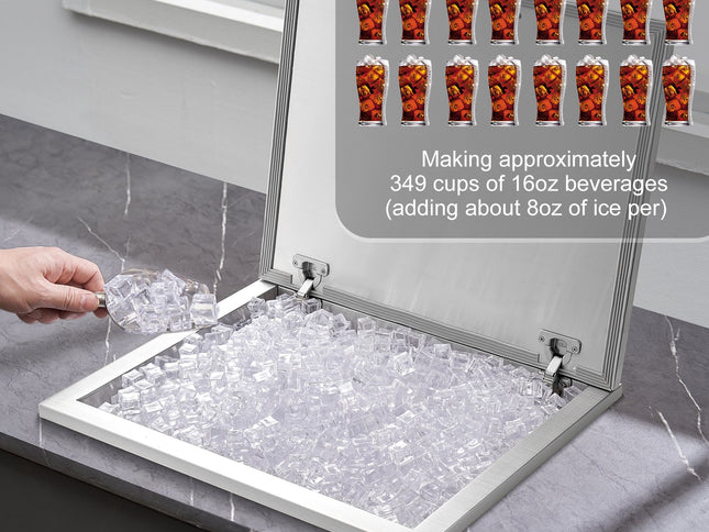 VEVOR Drop in Ice Chest, 28"L x 16"W x 17"H Stainless Steel Ice Cooler, Commercial Ice Bin with Hinged Cover, 40 qt Outdoor Kitchen Ice Bar, Drain-pipe and Drain Plug Included, for Cold Wine Beer