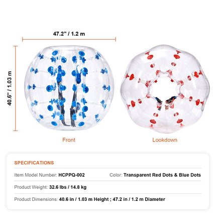 Inflatable Bumper Balls 2-Pack, 4FT/1.2M Body Sumo Zorb Balls for Teen & Adult, 0.8mm Thick PVC Human Hamster Bubble Balls for Outdoor Team Gaming Play, Bumper Bopper Toys for Garden, Yard, Park