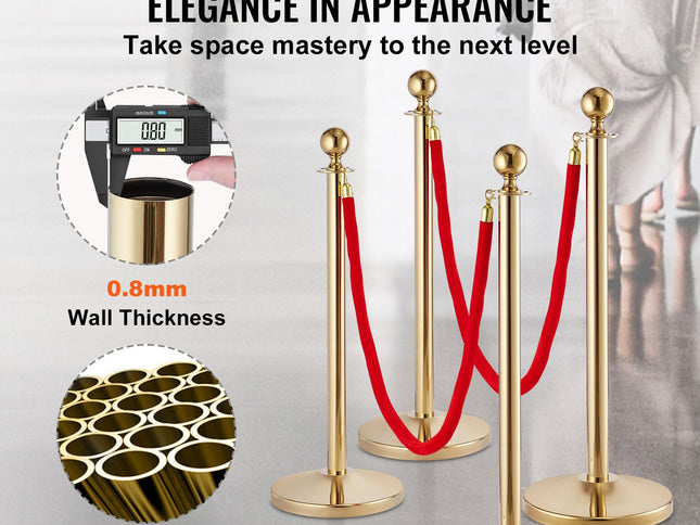Stainless Steel Crowd Control Stanchions, 4-Pack ‚Äì 3 Red 5ft Velvet Ropes, Fillable Base