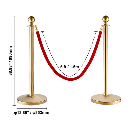 Stanchion Post with Velvet Rope, 6-Pack Crowd Control Stanchion with 4PCS 5FT Red Velvet Ropes, Stainless Steel Queue Barrier Line Divider with Fillable Base & Ball Top for Wedding Museum Party