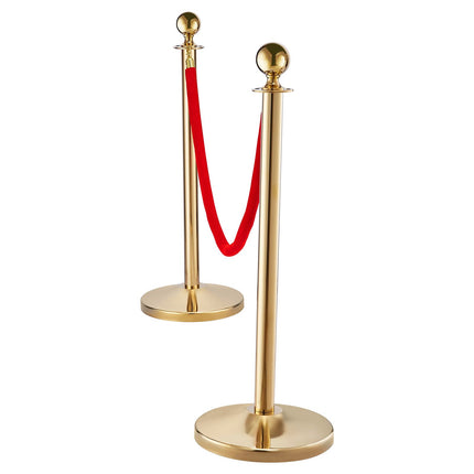 Stanchion Post with Velvet Rope, 6-Pack Crowd Control Stanchion with 4PCS 5FT Red Velvet Ropes, Stainless Steel Queue Barrier Line Divider with Fillable Base & Ball Top for Wedding Museum Party