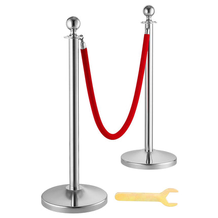 Stanchion Post with Velvet Rope, 4-Pack Crowd Control Stanchion with 2PCS 5FT Red Velvet Ropes, Stainless Steel Queue Barrier Line Divider with Fillable Plastic Base, Ball Top for Wedding Museum