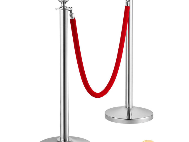 Stainless Steel Crowd Control Stanchions, 4-Pack ‚Äì 2 Red 5ft Velvet Ropes, Fillable Base