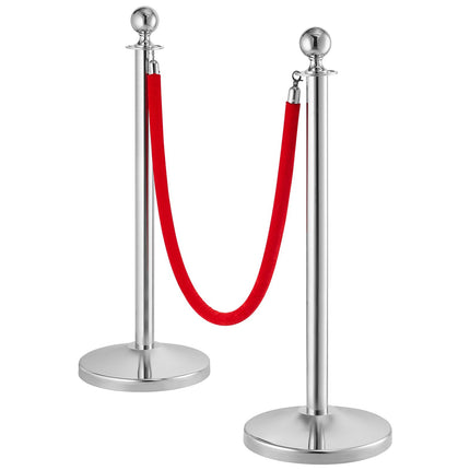 Stanchion Post with Velvet Rope, 4-Pack Crowd Control Stanchion with 2PCS 5FT Red Velvet Ropes, Stainless Steel Queue Barrier Line Divider with Fillable Plastic Base, Ball Top for Wedding Museum
