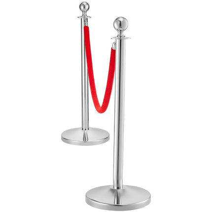 Stanchion Post with Velvet Rope, 4-Pack Crowd Control Stanchion with 2PCS 5FT Red Velvet Ropes, Stainless Steel Queue Barrier Line Divider with Fillable Plastic Base, Ball Top for Wedding Museum