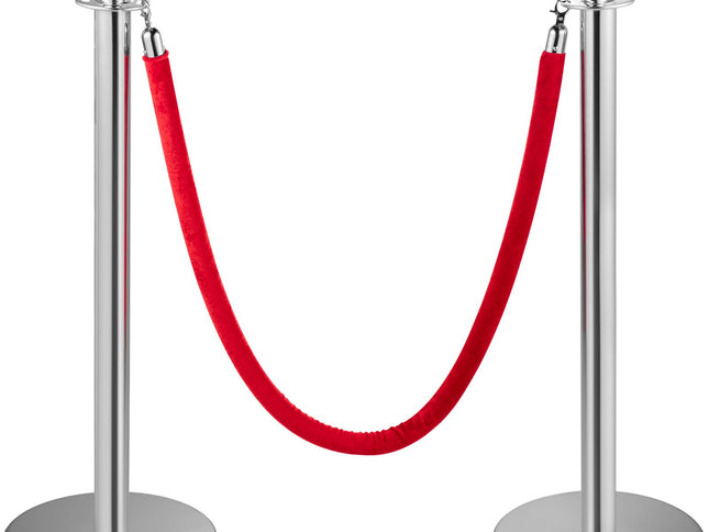 6PCS Red Rope Stanchion Silver Post Crowd Control Queue Line Barrier