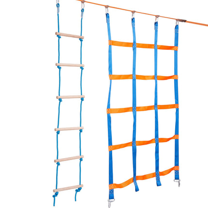 Ninja Warrior Obstacle Course for Kids, 2 x 17m Weatherproof Slacklines, 227kg Weight Capacity Monkey Line, Outdoor Playset Equipment, Backyard Toys Training Equipment Set with 12 Obstacles