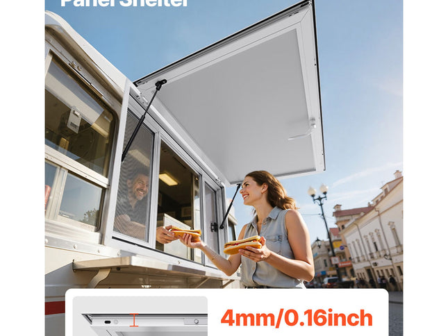 Concession Window 1346x838 mm, Aluminum Alloy Service Window for Food Truck, Up to 85 Degrees Stand Serving Window with 4 Sliding Windows, Awning Door, and Drag Hook, for Concession Trailers
