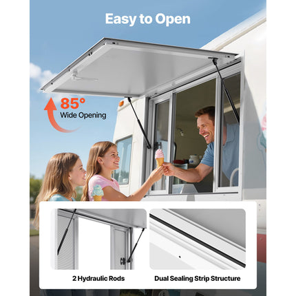 Aluminium Food Truck Concession Window with 4 Sliding Windows & Awning Door ‚Äì 1346 x 838mm, 85¬∞ Opening