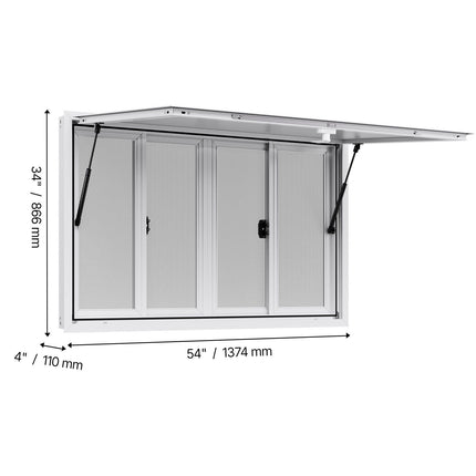 Aluminium Food Truck Concession Window with 4 Sliding Windows & Awning Door ‚Äì 1346 x 838mm, 85¬∞ Opening