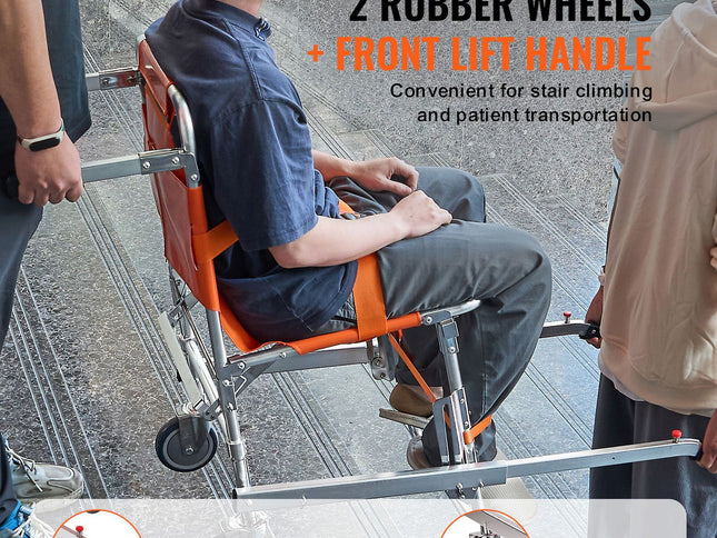 EMS Stair Chair, 159 kg Load Capacity, Foldable Aluminum Emergency Stair Climbing Wheelchair with 2 Wheels, Portable Stair Lift Chair Ambulance Firefighter Evacuation Use for Elderly, Disabled