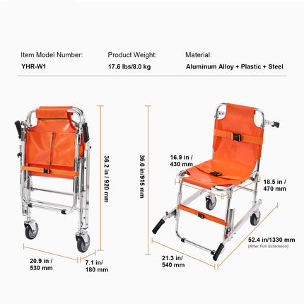 Foldable Aluminium Emergency Stair Evacuation Chair ‚Äì 2 Wheels, 159kg Capacity