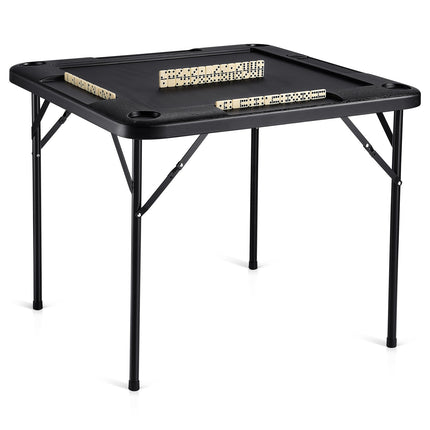 VEVOR Mahjong Table, Square 4 Player Folding Card Table with 4 Cup Holders & 4 Chip Trays, Portable Domino Game Table with 1 Set of Dominoes for Mahjong Poke Puzzles, 90 x 90-inch, Black