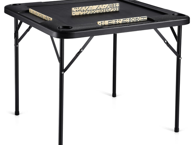 VEVOR Mahjong Table, Square 4 Player Folding Card Table with 4 Cup Holders & 4 Chip Trays, Portable Domino Game Table with 1 Set of Dominoes for Mahjong Poke Puzzles, 90 x 90-inch, Black