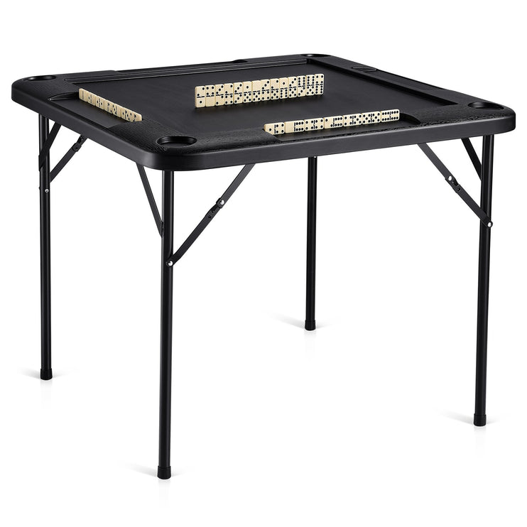 VEVOR Mahjong Table, Square 4 Player Folding Card Table with 4 Cup Holders & 4 Chip Trays, Portable Domino Game Table with 1 Set of Dominoes for Mahjong Poke Puzzles, 90 x 90-inch, Black