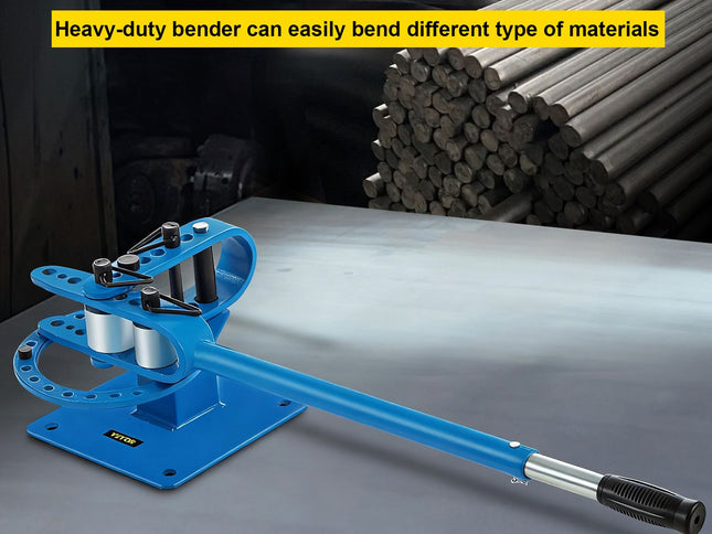 YP-9 Manual Bender, Soild Round Square Bar Metal Bender with 7 Bending Dies, Metal Rod Bar Bender Bending Tool for Construction Site Auto Repair