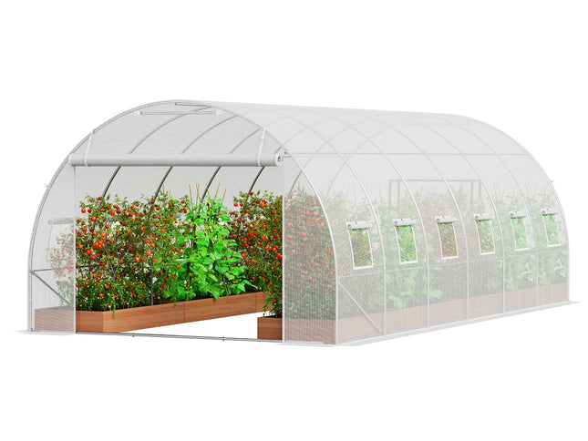 VEVOR Walk-in Tunnel Greenhouse, 19.4x9.7x6.5 ft Hoop House Greenhouse Tunnel, Plant Hot House with Galvanized Steel Frame, White PE Cover, Roll-up Zipper Door and 12 Windows for Outdoor