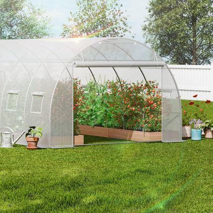 VEVOR Walk-in Tunnel Greenhouse, 19.4x9.7x6.5 ft Hoop House Greenhouse Tunnel, Plant Hot House with Galvanized Steel Frame, White PE Cover, Roll-up Zipper Door and 12 Windows for Outdoor