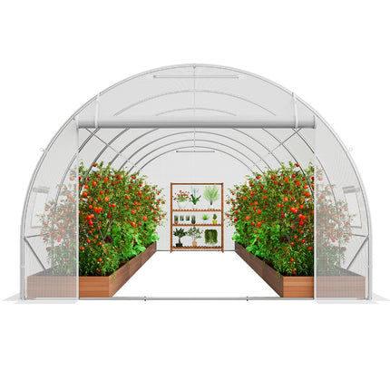 VEVOR Walk-in Tunnel Greenhouse, 19.4x9.7x6.5 ft Hoop House Greenhouse Tunnel, Plant Hot House with Galvanized Steel Frame, White PE Cover, Roll-up Zipper Door and 12 Windows for Outdoor