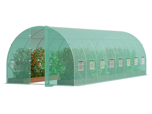 Walk-in Tunnel Greenhouse 27.38x9.5x7.38ft Galvanized Frame PE Cover Green